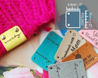 20 pcs Personalized Leather Fold Sew on labels