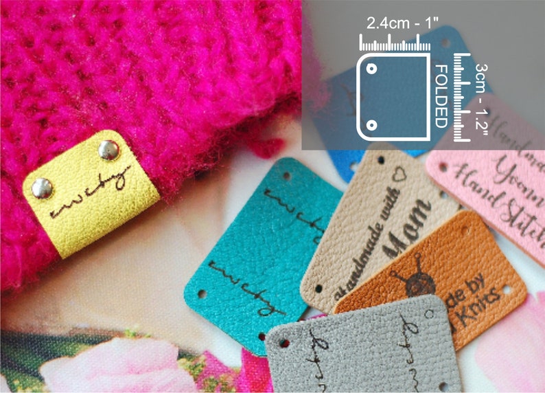 20 pcs Personalized Leather Fold Sew on labels image 1