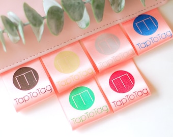 100 Pink Satin Branding Labels — Custom Fold‑Over / Inseam Wash‑Care Tags for Clothing