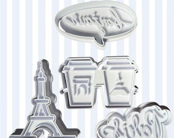 Paris France Eiffel Tower Cookie Cutters and stamps that sperate  5 piece Set