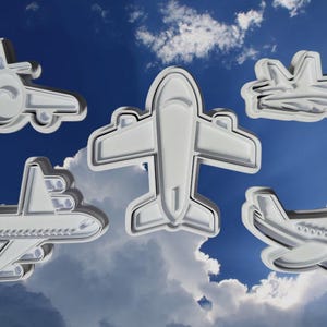 Airplane Jet Cookie Cutters and stamps separated 5 piece Set