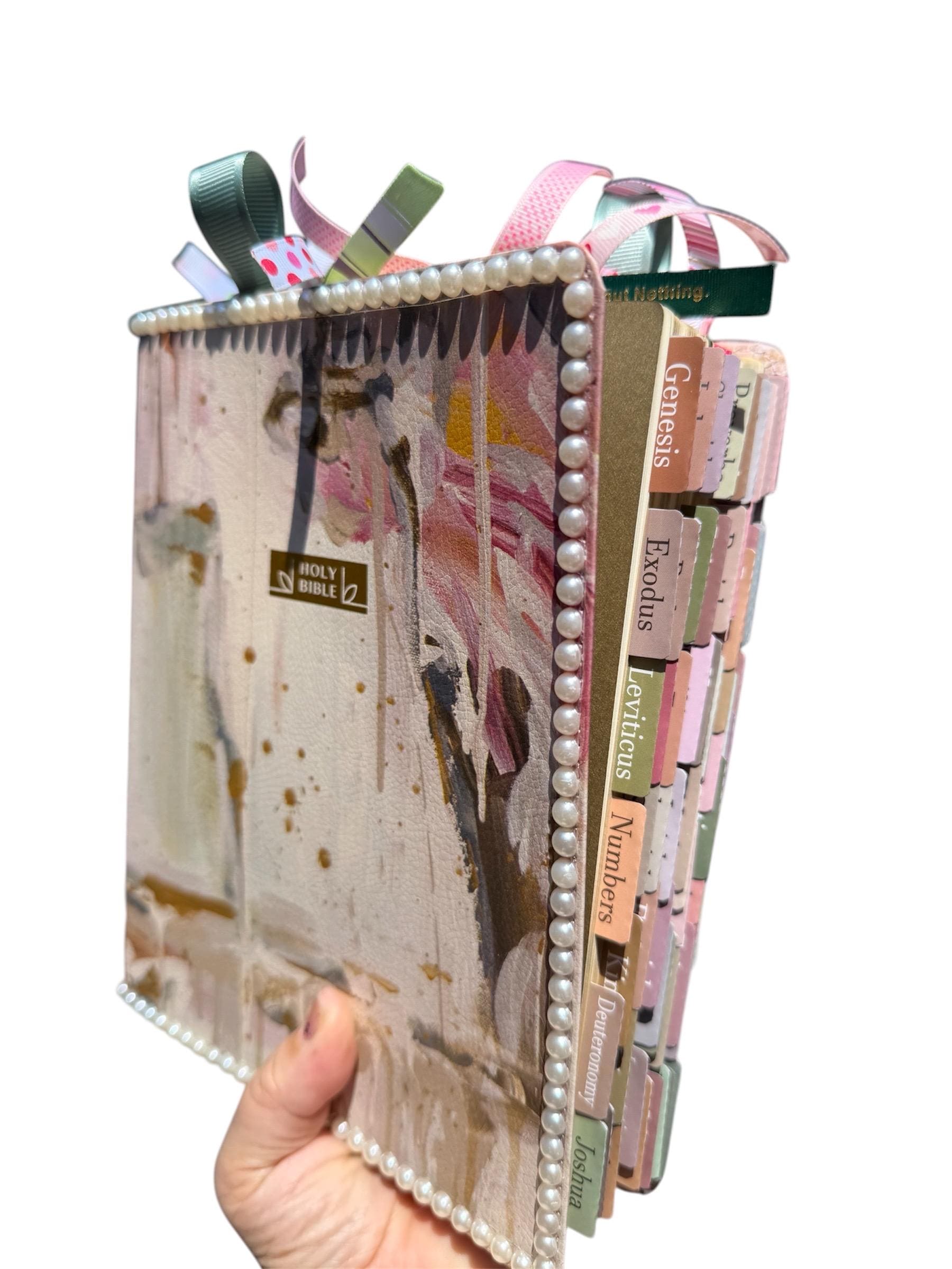 Handmade Loaded Journaling NIV Bible: Prayerfully Created, Unique painted pearl Design, Faith Journey Tool and Starter Kit