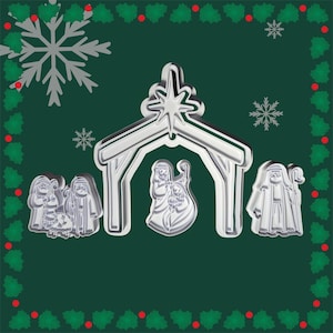 Large Christmas Holiday Nativity Scene Cookie Cutters and stamps that seperate
