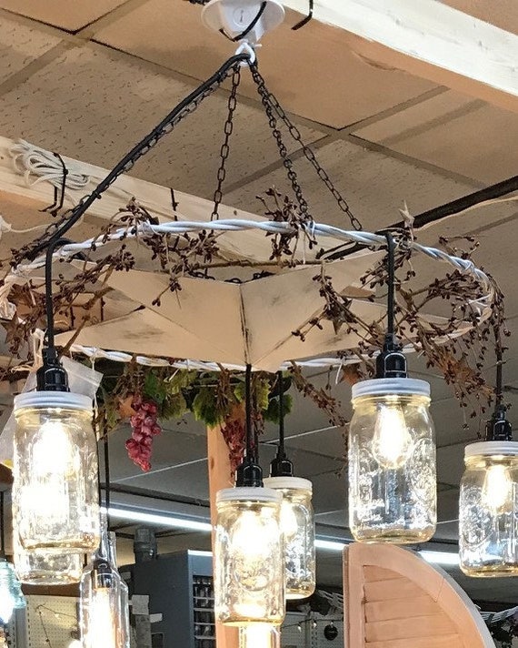 Wagon Wheel Mason Jar Chandelier, Texas Star Chandelier, Wagon Wheel Light  - Etsy