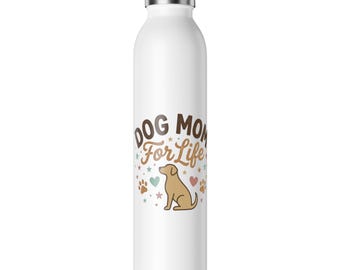Botella de agua delgada para mamás perrunas de por vida / Diseño de corazón con huella de perro