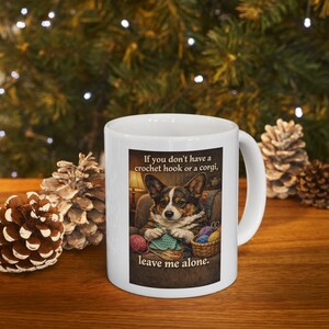 Corgi Knitting Humor Mug | Dog with Yarn Ceramic Coffee Cup