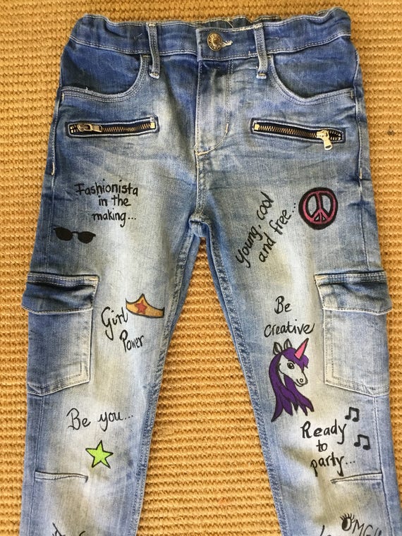 Jeans recycled hand painted 
