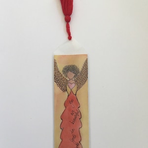 Handpainted watercolor Angel bookmark with tassel.