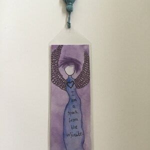 Handpainted watercolor Angel bookmark with tassel.