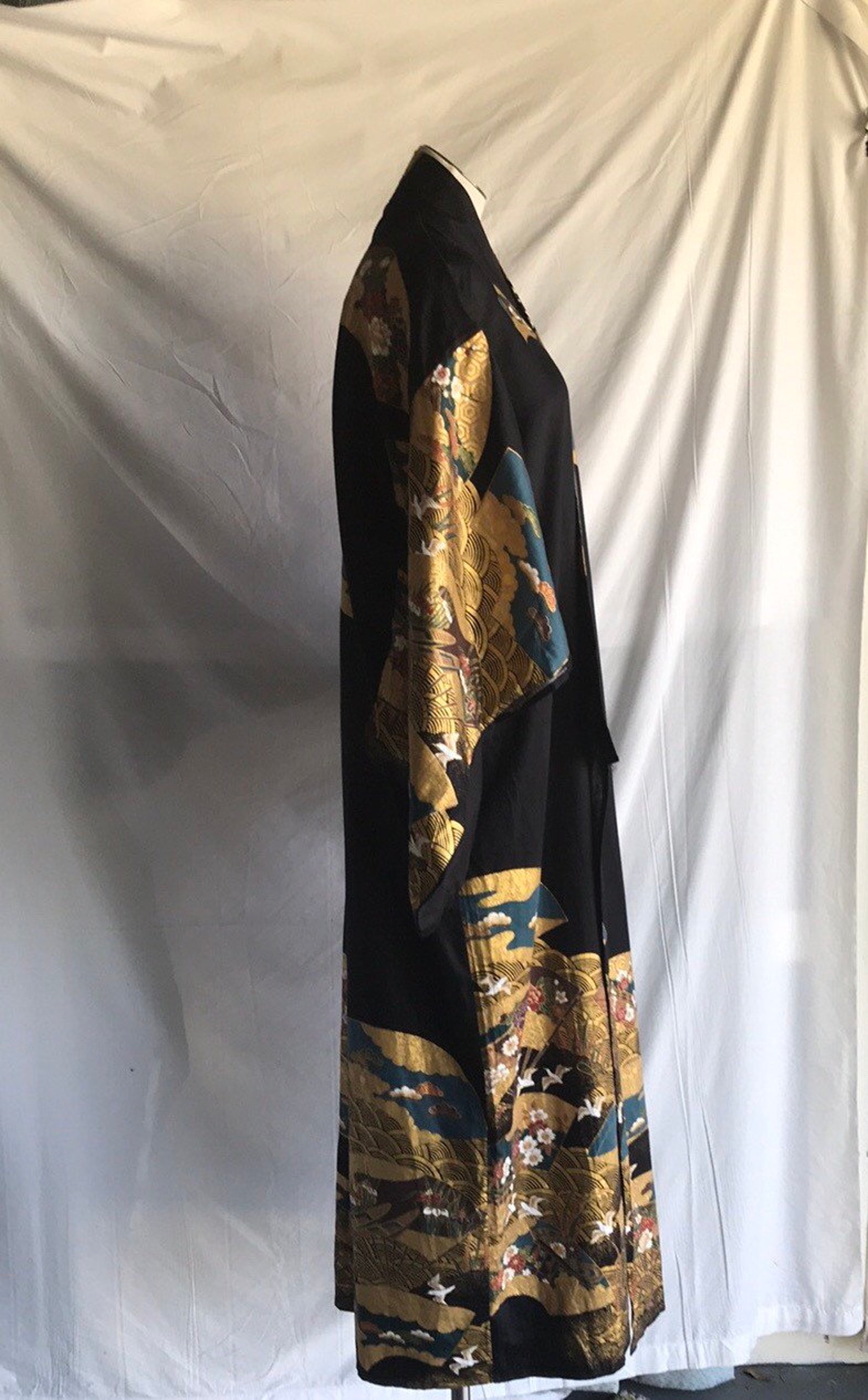 FP Japanese Black/gold Design Kimono With Belt NWOT Etsy