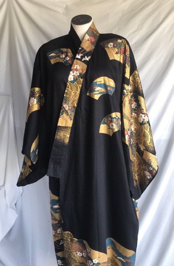 FP Japanese Black/gold design Kimono with belt NW… - image 1