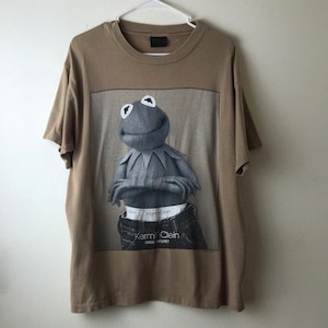 Changes Made in the USA tan Kermit Clein Under where? vintage t-shirt Sz L