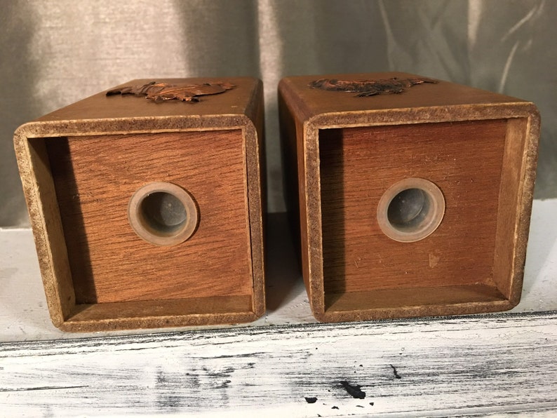 Vintage Wood Salt /& Pepper with Copper Roosters