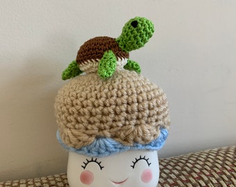 Crochet turtle marshmallow mug hat