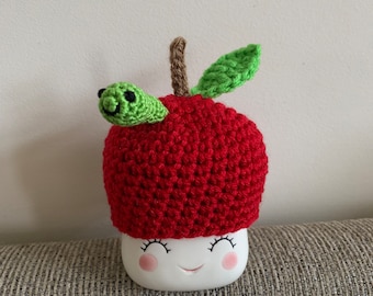 Crochet Apple Mug Topper with Worm – Acrylic Yarn Cozy