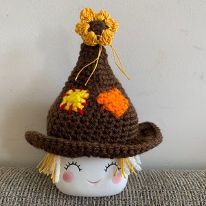 Crochet scarecrow marshmallow mug hat