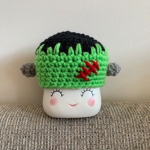 Crochet Frankenstein marshmallow mug hat