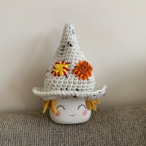 Crochet scarecrow marshmallow mug hat
