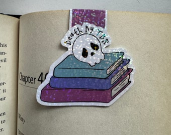 Death by TBR, Magnetic, Bookmark, Gift, Her/Him/Them, Reader, Book Lover, Bibliophile, Read more, glitter, skull, death