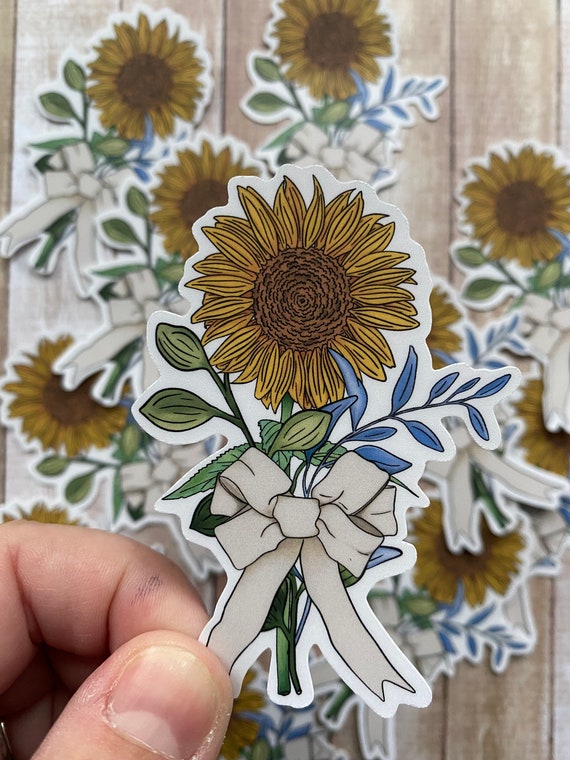 Sunflower Sticker Label Stickers, Labels & Tags Paper & Party Supplies Sunflower Bouquet Vinyl ...