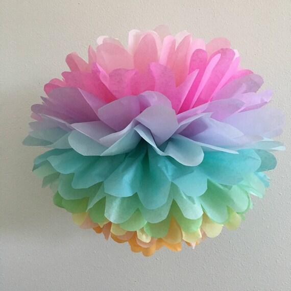 Pastel Rainbow Tissue Paper Pompom Unicorn Girl First Birthday Etsy