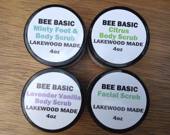 Sensitive skin care all natural, handmade facial and bath scrubs. Choose from four types.