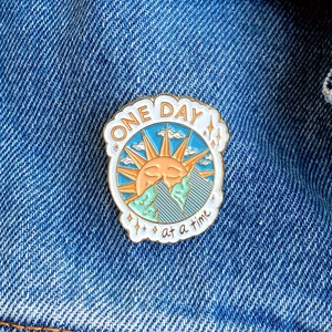 Gold Plated Enamel Pin: One Day at a Time, Sun & Mountain Art