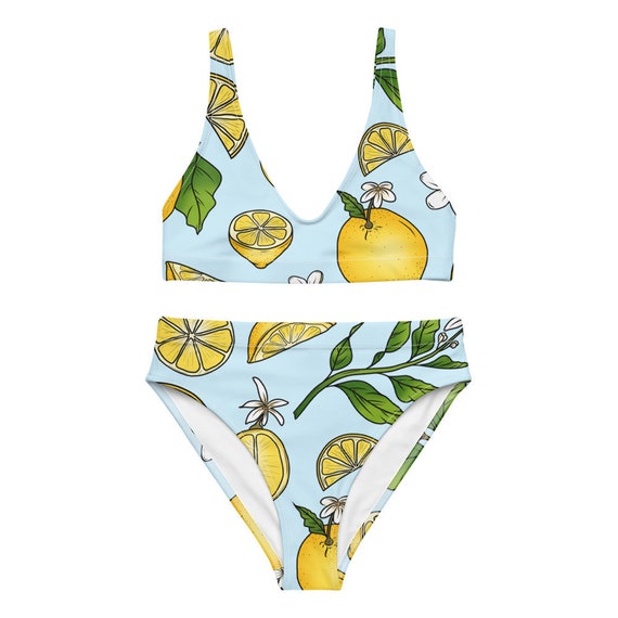 Botanical Lemon Bikini Set, Sustainable Recycled Material, High Waisted Bathing  Suit, Floral Swimwear, Blue & Yellow Lemon Pattern Bikini -  Canada