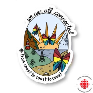 Adesivo CBC, We Are All Connected Canadian Retro Art, Decalque para laptop da CBC Radio Canada, Presente para amantes da CBC, Fabricado no Canadá, Licenciado oficialmente