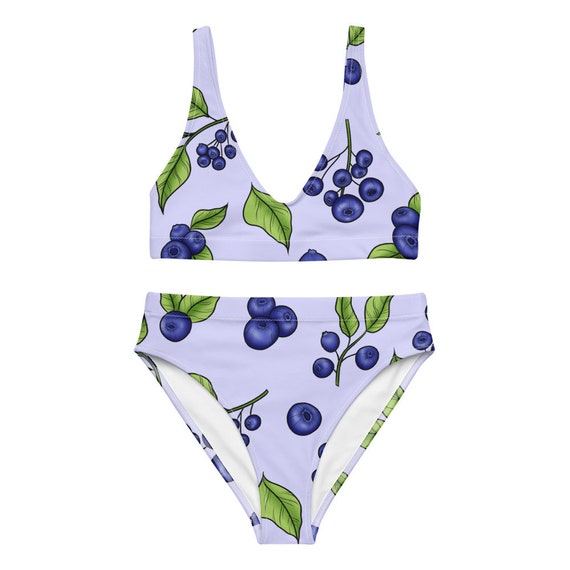 Botanical Blueberry Bikini Set, Sustainable Recycled Material, High Waisted Bathing  Suit, Fruity Swimwear, Purple & Blue Blueberry Bikini 