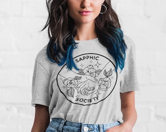 Sapphic Society T-Shirt: Lesbian Pride Heather Grey Tee