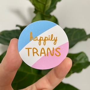 Happily Queer Sticker, LGBTQ Pride Weather-Proof Die-Cut Vinyl Decal, Vintage Retro Rainbow Gay Pride Art, Minimalist Queer 70s Rainbow Flag