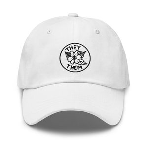 They/Them Pronoun Cap in Light Colors, Genderqueer LGBTQ Trans Pride Dad Hat, Nonbinary Minimalist Floral Baseball Hat, Gay Pride Accessory