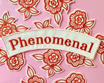 Pink and coral Phenomenal Woman and/or Lace rose embroidered iron-on patch