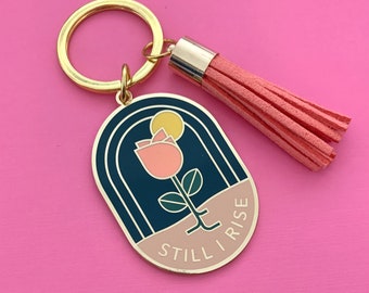 Still I rise rose enamel keyring