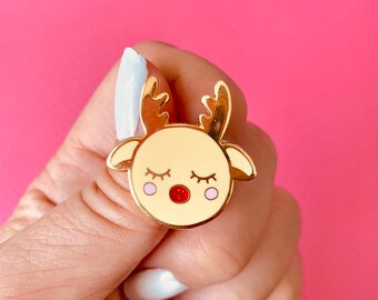 Rudolph the Red Nosed Reindeer macaron hard enamel glitter lapel pin