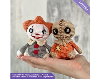 Mini Sam and mini Clown Pennywise, keychain crochet pattern, Halloween crochet pattern, PDF Files EN - FR instand download