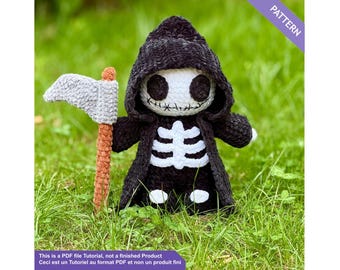 Grim reaper crochet pattern PDF English/French - Gothic plushie crochet pattern