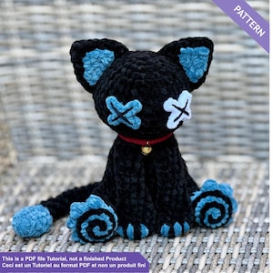 Crochet pattern Gothic cat plushie - PDF Us terms - halloween crochet pattern