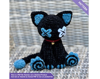 Crochet pattern Gothic cat plushie PDF