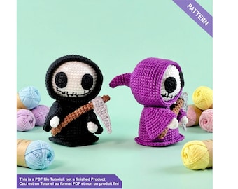 Grim reaper crochet pattern PDF english/ french - Gothic plushie crochet pattern - Quick amigurumi for beginners