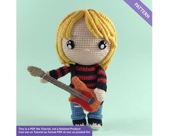 Kurt Cobain crochet pattern - PDF English/French- amigurumi doll