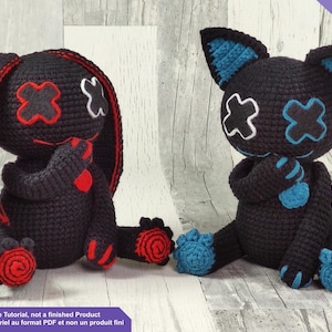 Creepy cat and creepy bunny, Voodoo cat crochet pattern, Voodoo doll, Deadly cat, Halloween crochet pattern, PDF Files EN FR image 1