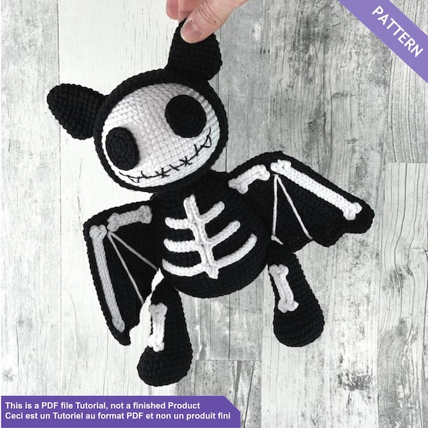 Skeleton bat crochet pattern, Voodoo bat, Voodoo doll, Halloween crochet pattern, PDF Files EN - FR instand download