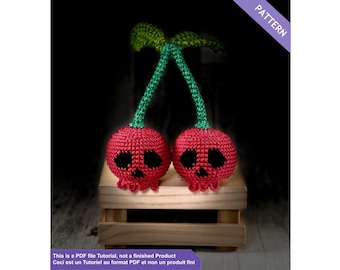 Poisoned cherry, skull crochet pattern, Instant download PDF Files EN - FR by Monsterhook
