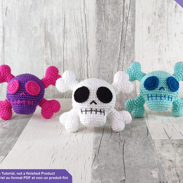 Skull crochet pattern, keychain crochet pattern, Amigurumi crochet pattern, Instant download PDF Files EN - FR