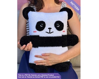 Crochet pattern Panda pillow comfort snuggle plushie for kids and adults