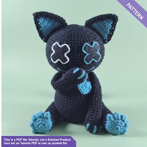 Patrón de ganchillo de gato vudú - PDF francés/inglés - Amigurumi de Halloween