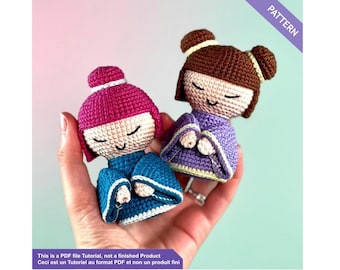kokeshi doll crochet pattern - PDF English / French - quick amigurumi for beginners