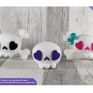 Crochet pattern Skull, keychain crochet pattern, Amigurumi crochet pattern, Instant download PDF Files English and French